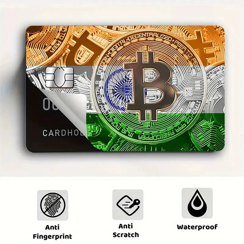 5pcs Set 2025 New Bitcoin Credit Card Skins - Holographic Gloss PVC/Scratch-Resistant Stickers with Bitcoin Logo & Emblem, Permanent Adhesive Removal (No Residue) for Crypto Cards, Collectible for DFeva Enthusiasts