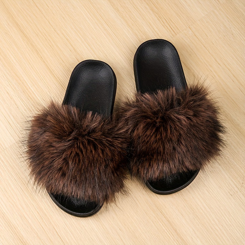 Women's Fashionable and Elegant Plush Slippers, EVA Sole with Soft Plush Surface, Comfortable and Easy to Wear, Suitable for Indoor and Outdoor Use