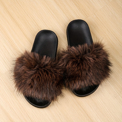 Women's Fashionable and Elegant Plush Slippers, EVA Sole with Soft Plush Surface, Comfortable and Easy to Wear, Suitable for Indoor and Outdoor Use