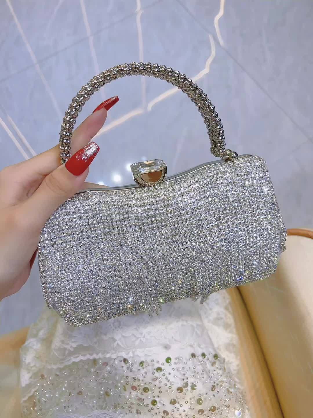 Women's Elegant Rhinestone-Adorned Evening Handbag with Detachable Crossbody Strap & Closure - Sparkling -Encased Design, Tassel Detailing, Durable Luxury Party Wedding Bag for Daily Use, Prom, Galas - Multi-Color Options (Bl