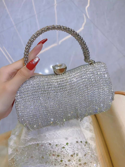 Women's Elegant Rhinestone-Adorned Evening Handbag with Detachable Crossbody Strap & Closure - Sparkling -Encased Design, Tassel Detailing, Durable Luxury Party Wedding Bag for Daily Use, Prom, Galas - Multi-Color Options (Bl