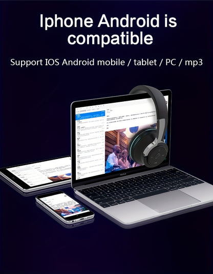 Wireless Headphones, Portable Over Ear Headphones 24 Hours Playtime, With Mic, Clear Calls, FM Radio, Soft-Earpads, LED Light, Support TF Card Play And 3.5MM AUX Cable Wired Connection, Foldable For Travel Home Office Cellpho