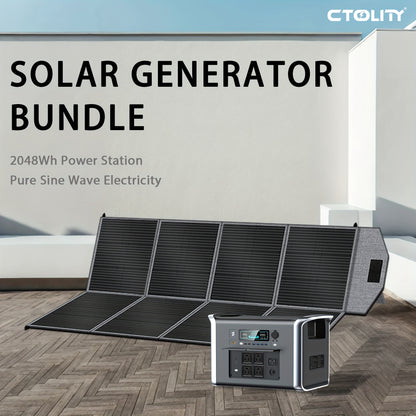 Portable Solar Battery Kit 2048Wh/2400W LiFePO4 Battery & 400W/200W/100W Solar Panels Bundle - Pure Sine Wave Inverter, /-C/-A Power, Heavy-Duty Off-Grid System for Home, RV, Camping, Emergency Backup (Low-Maintenance Lithium