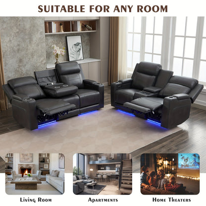 Consofa Leather Reclining Couch, Dual Motor Power Reclining Sofawith Power Headrest/LED Light/Armrest Storage, Recliner Sofa 3 Seater for Living Room/Apartment/Bedroom, Living Room Seating, Apartment Furniture, Stylish Reclin