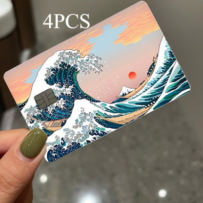 4pcs of exquisite wave-shaped decorative stickers - Personal bank card privacy light beige card sleeve protection stickers - Suitable for credit cards and bank cards, durable and scratch-resistant, a cool and unique gift,  Vi