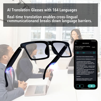 AI Translation Smart Glasses with 160+ Languages Support, Built-in, Charging, Photochromic Lens & Voice Call/Music/Translation - Real-Time Language Interpreter, Smart Glasses for Men & Women,, Driving, Office, Smart Audio Gla