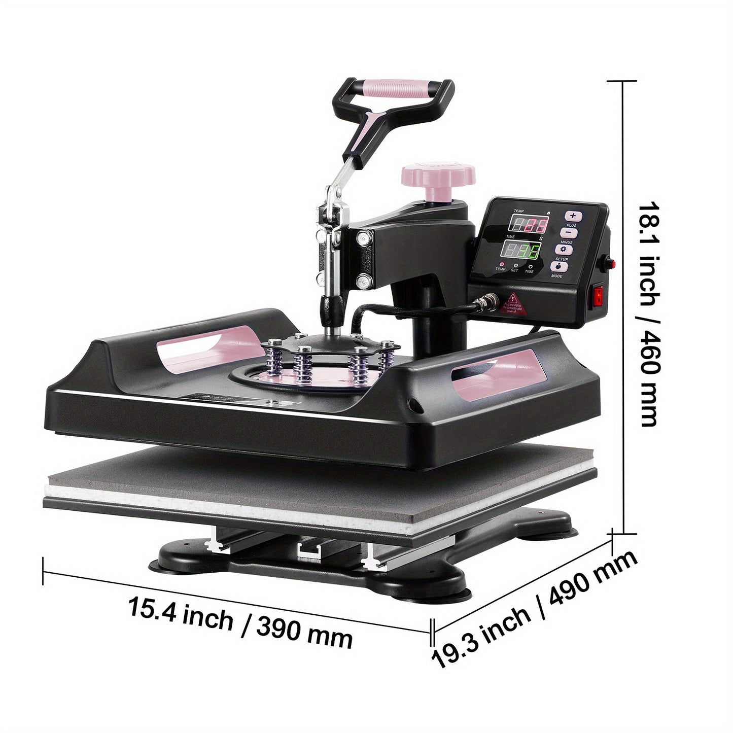 Happybuy 8-In-1 Heat Transfer Machine, 15X15 Inch with Tumbler Press, 360° Swing Away Digital Press for T-Shirts, Mugs, Hats, And Plates, in Black