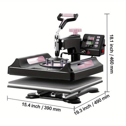 Happybuy 8-In-1 Heat Transfer Machine, 15X15 Inch with Tumbler Press, 360° Swing Away Digital Press for T-Shirts, Mugs, Hats, And Plates, in Black