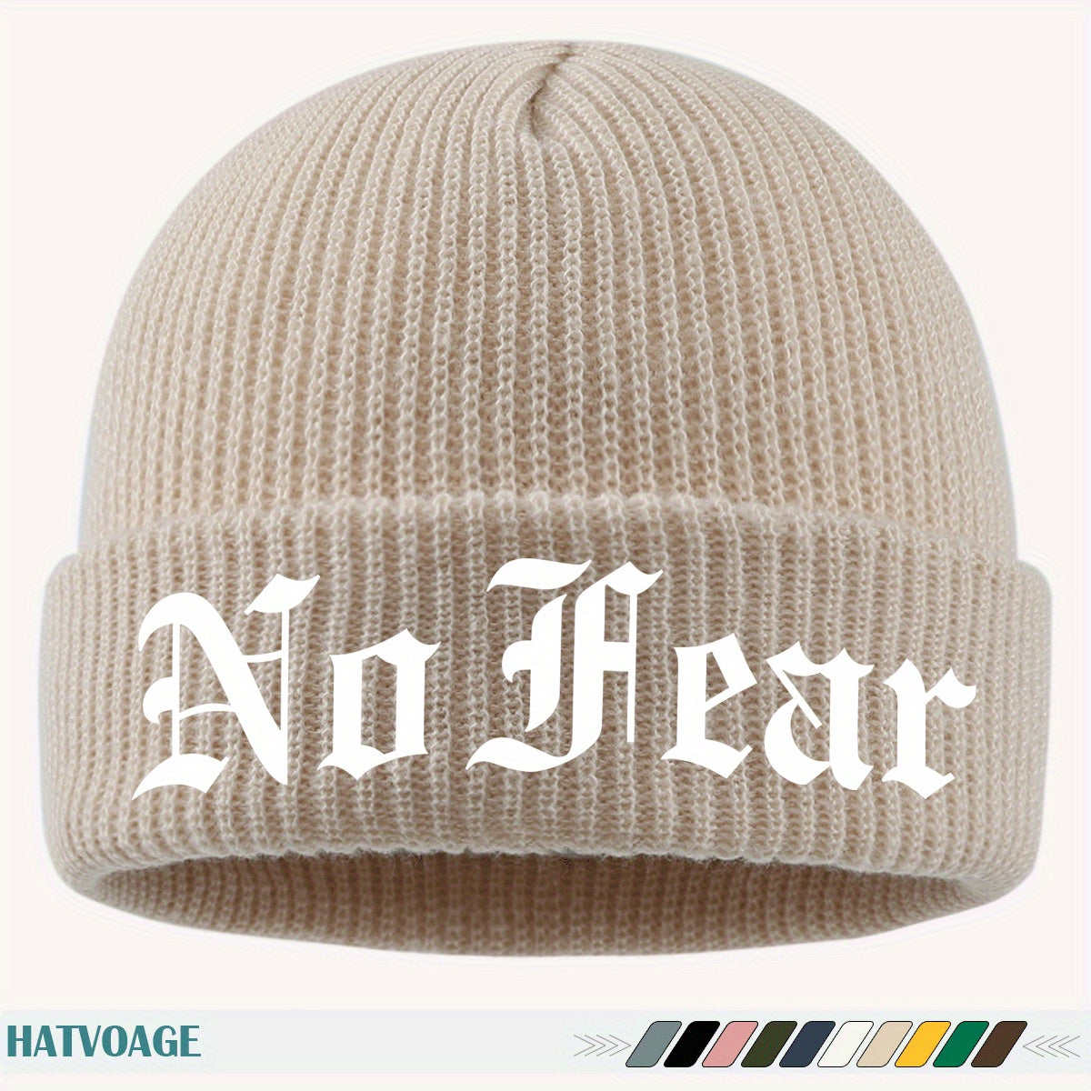 1pc "NO FEAR" Printed Beanie, Loose and Comfortable, Multi-Color Options, Unisex Couple Running Cap, Fashionable Street Skateboard Hat, Autumn/Winter Warm Hat, Suitable for Skiing, Cycling, Running, Fishing, Vacation, Birthda