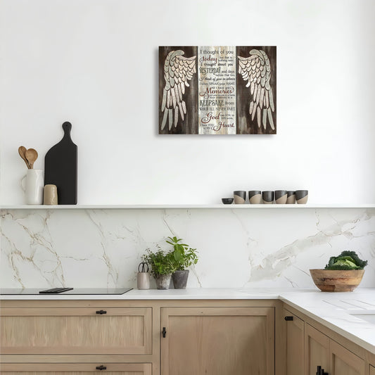 Room Decor 1pc Rustic Angel Wings Wooden Framed Canvas Art, 11.8X15.7Inch Inspirational Quote Wall Decor, Woven Memory Print for Living Room, Bedroom, Kitchen, Home & Office, Bachelor Party Festival Gift Idea
