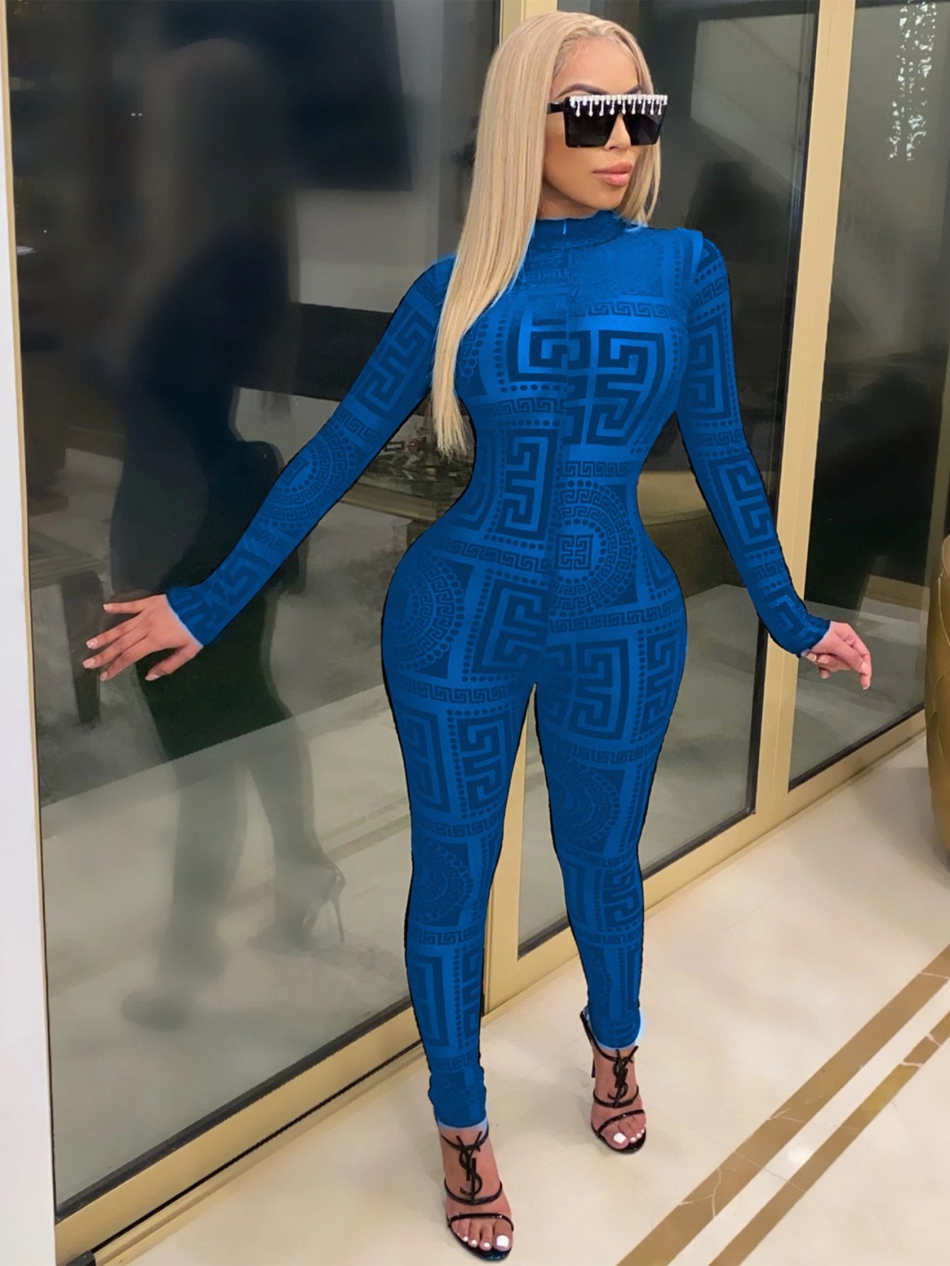 Women's Sexy Sheer Mesh Jumpsuit - Long Sleeve High Neck Bodysuit - Semi-Sheer Transparent Outfit (S-XXL) - Machine Washable All-Season Wear for Parties - Fashion Events - Tight-Fitting Lingerie Suit
