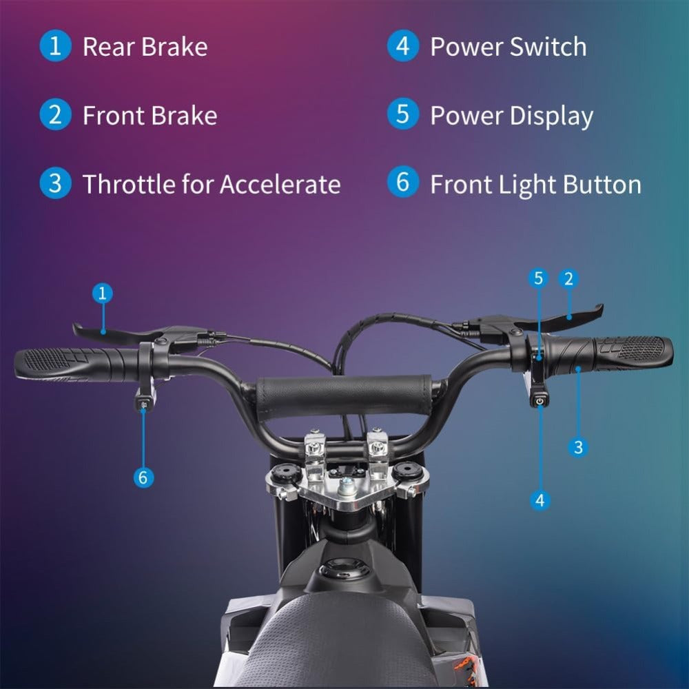 36V Electric Dirt Bike for Kids 13-16 Years, 15.5 MPH High-Speed Off-Road Motorcycle with 350W/500W Motor (Brushless/Brushed), 175 lbs Capacity, All-Terrain ATV-Like Bike, Front/Rear Brakes & LED (-)