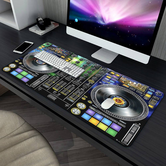 1pc XXL Large DJ Equipment Pad & Mouse Pad - Non-Slip Rubber Base, DJ Turntable & Mixer Design with Vinyl Records, Jog Wheel & Sampler Controls for PC/Gaming/Office Desk, Music Producer Studio Accessory ( Surface)