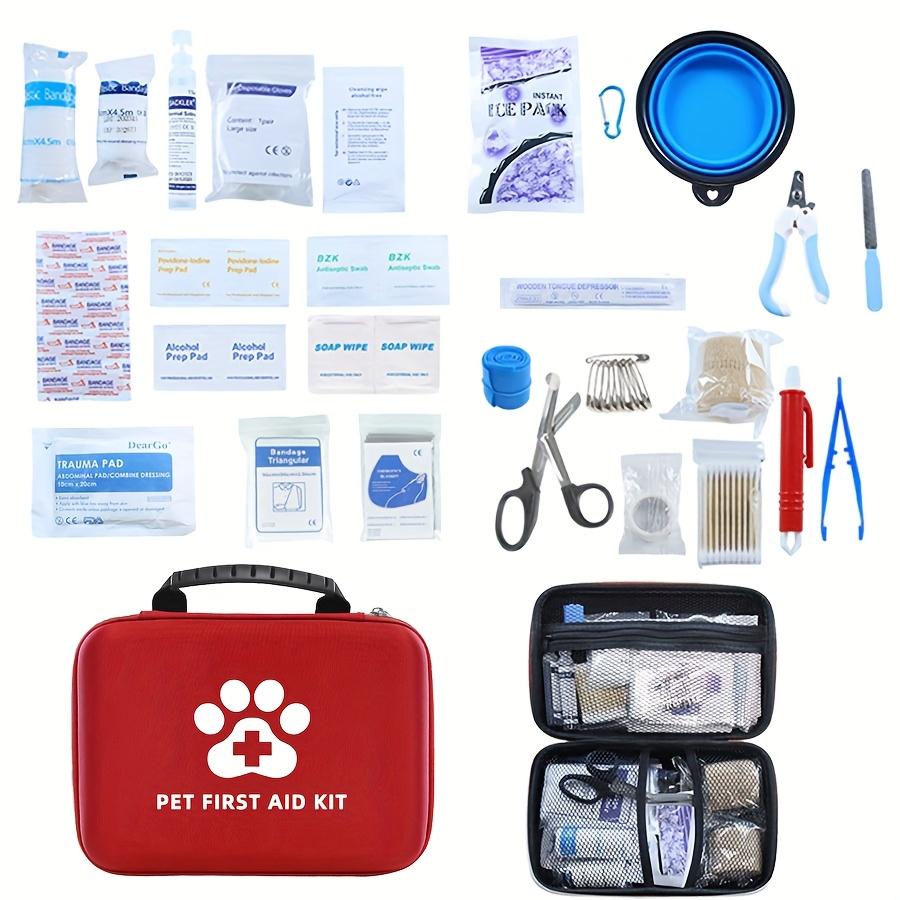 101pcs Pet First Aid Kit for Cats & Dogs - Portable Essentials with Scissors, Tweezers, Gauze Pads, Thermometer, Eye & Ear Cleaner, Care, CPR Guide, Poisonous Plants List, Emergency Numbers - Red Case for On-the-Go Pet Owners