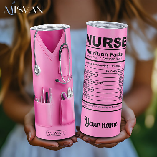 1pc MISVAN Nurse-Themed 20oz Vacuum Insulated Cup with Lid - Customizable "Your Name" Design, Pink Stethoscope & Medical Symbol, Perfect Gift for Mother'S Day, Father'S Day, Nurses' Day & Birthdays, Travel & Sports Drinkware,