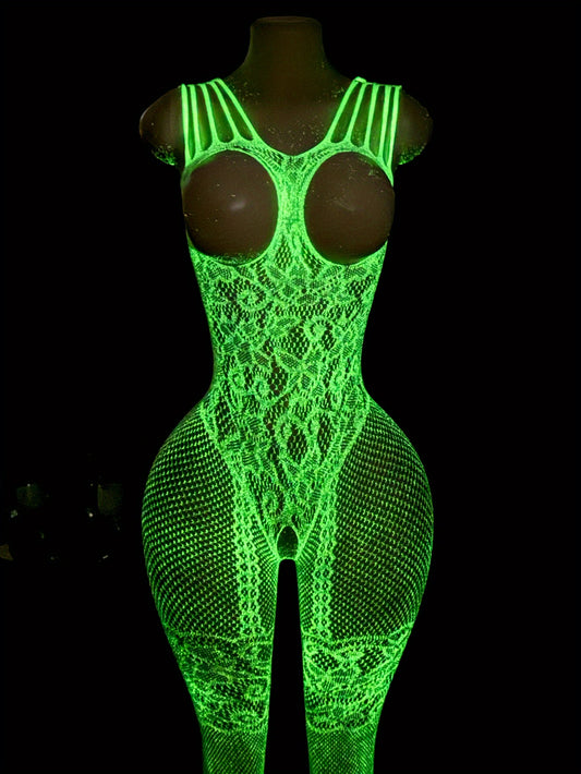 Sexy Lingerie, Glow-in-the-Dark Women'S Erotic Onesies, Onesies, Suspender Cut-Out Onesies, Hot Slim Onesies, Seduction Clothes on Bed, Passion Robes