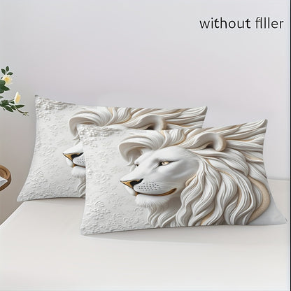 White Lion Duvet Cover Set - Soft High-Definition Digital Print, Breathable Polyester, Machine Washable, Perfect Gift for All-Season Use, Includes 1 Duvet Cover & 2 Pillowcases, Ideal for Family And Friends