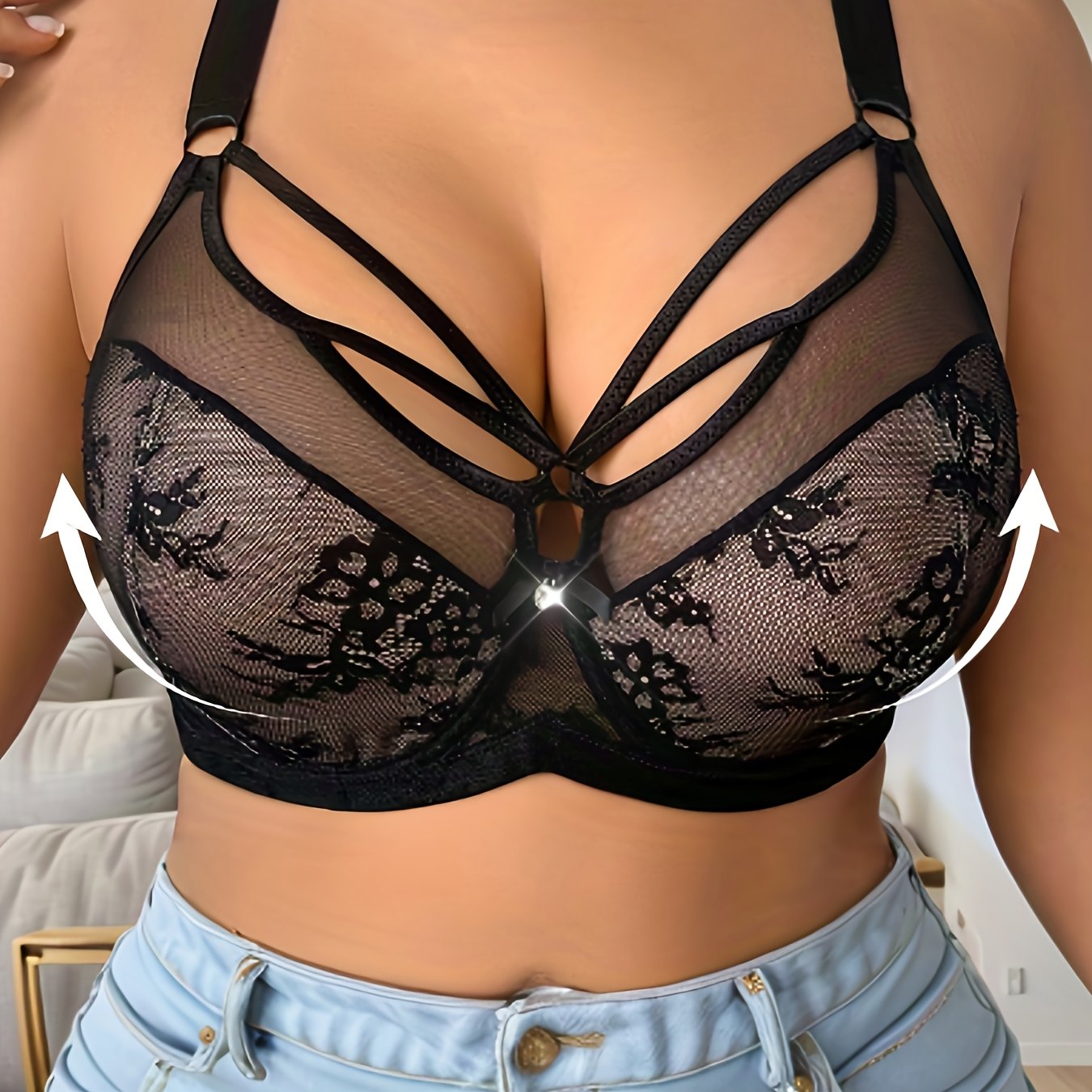 Plus Size Full-Coverage Wire-Free Bra with Lace Front & Cross-Back Strap - No Padding, Low-Maintenance Large Bust, Comfortable Everyday & Special Occasion Underwear for ( Lift, No Underwire)