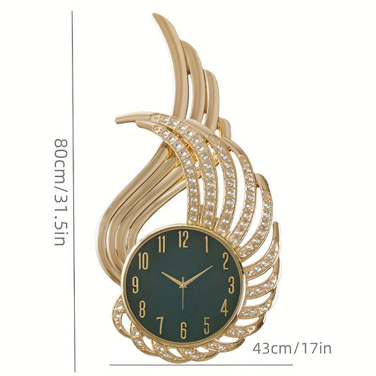 Creative Design Simple Living Room and Dining Room Wall Clock with Angel Wings and Diamond Inlay, High-end Office and Hotel Hanging Clock, Large Size Bedroom Hanging Decoration Clock