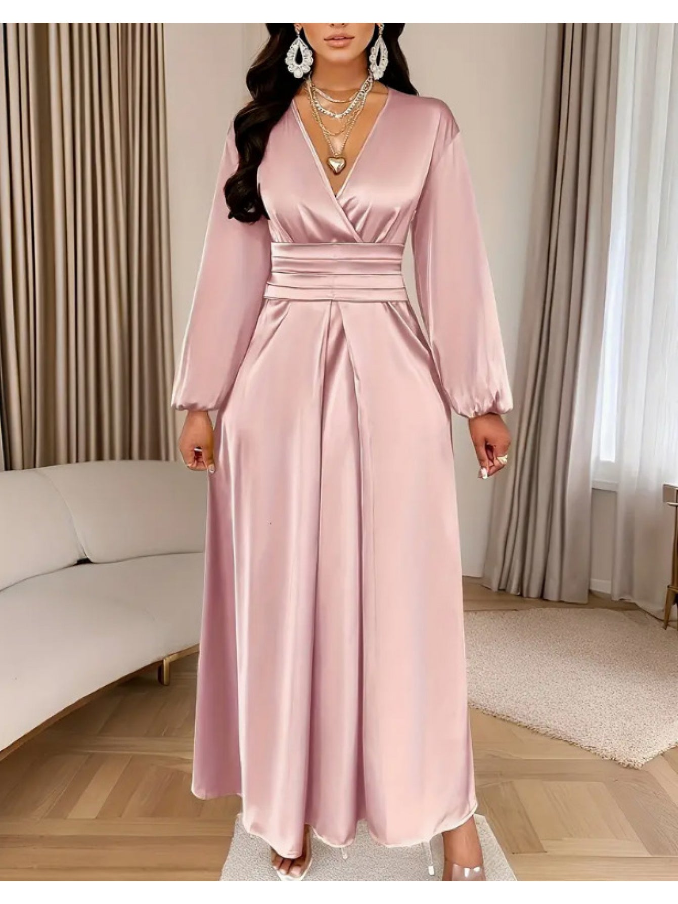Women's Solid Color Simple Pleated Design Everyday Satin Dress, High-End Fashion Wedding, Engagement, Bridesmaid Dress, Evening Gown