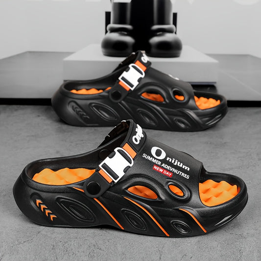 Men'S Slip-On Slippers - Lightweight Cushioned Sole, Non-Slip Backing - Soft EVA Indoor/Outdoor House Shoes for Home, Gym, Beach, Camping - Slip-Resistant Grip - All-Day Comfort - Unisex-like Design for Men & Women - Black/Or