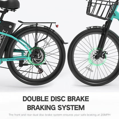 24-inch Wheels, 20-26MPH Commuter, LCD Display, 7 Speed Shift Adult Electric Bicycle, 350-500w Powerful Motor, 36V 10.4A Lithium Battery, Aluminum Alloy Body, Front Fork Shock Absorber, Headlights, Night Driving Protection, B