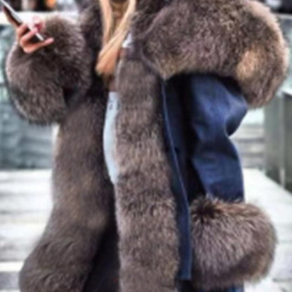 Plus Size, Large Size Women's Jacket - Fashion Casual Personality Elegant Avant-garde Vintage Avant-garde Autumn and Winter Temperament Commuter Street Trend Long Hair Collar Hooded Jacket