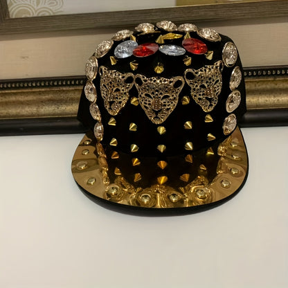 Unisex Punk Street Style Adjustable Snapback Cap with Golden Spikes & Gemstone Embellishments - Lightweight Handmade Hat for Men & Women, Casual Outings, Concerts, Festivals, Punk Accessories