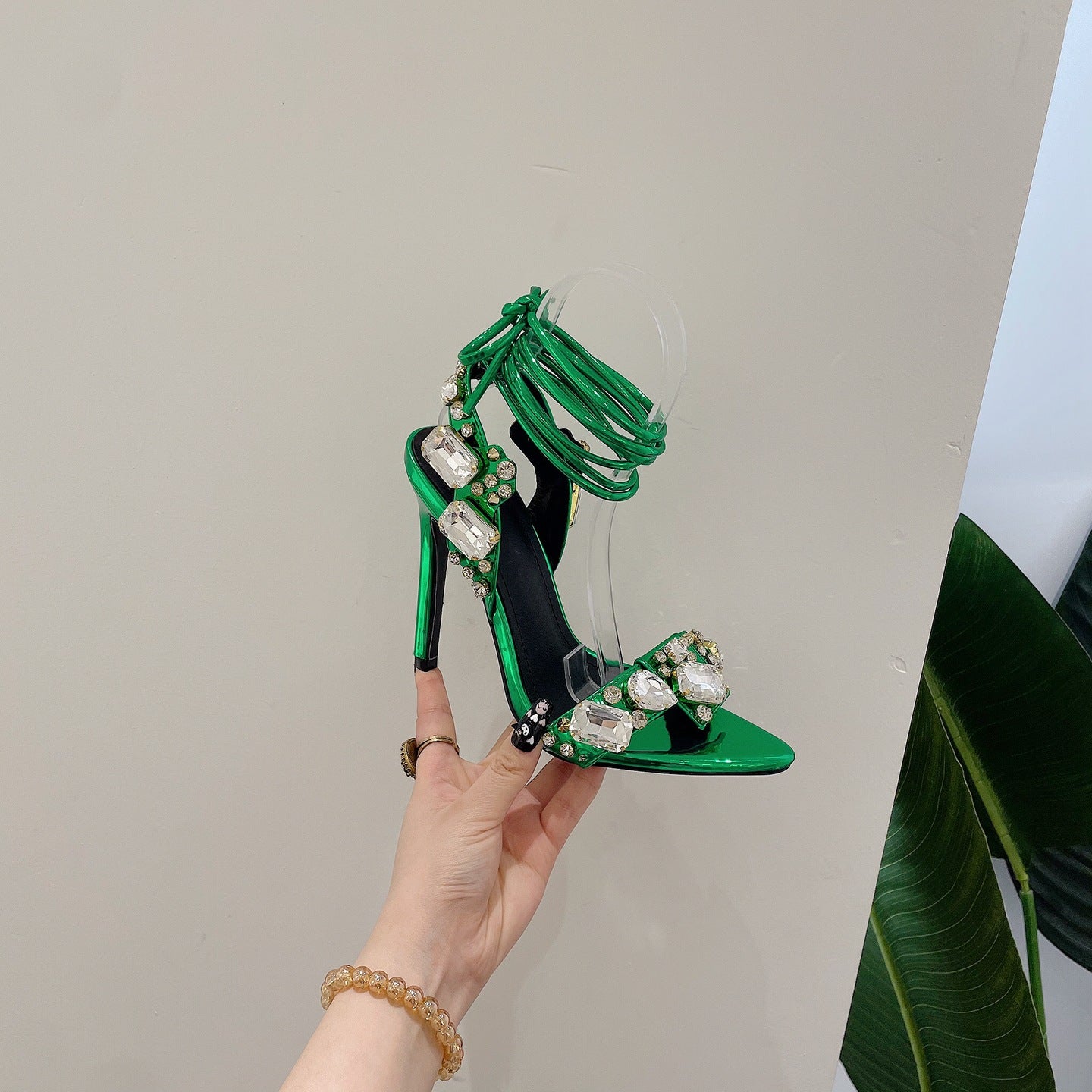 Women'S Rhinestone-Adorned Cross Strap Open-Toe High Heel Sandals - Ultra-High Stiletto Heels, PU Cover Upper & Lining, European & American Style Elegant Party & Formal Dress Shoes with Cushioned Insole, Durable Rubber Sole -