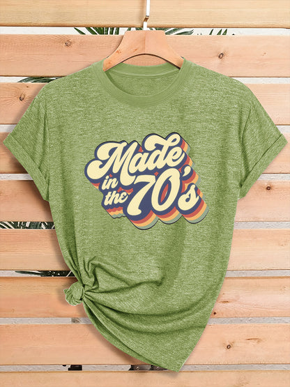 Women'S Vintage 70s Graphic T-Shirt - Retro "Made in the 70s" Print with Rainbow Lettering & 70s Icons, Loose Fit Casual Tee for Gym, Casual Attire & 70s Themed Parties - Soft Breathable Round Neck Summer Top, Local Warehouse