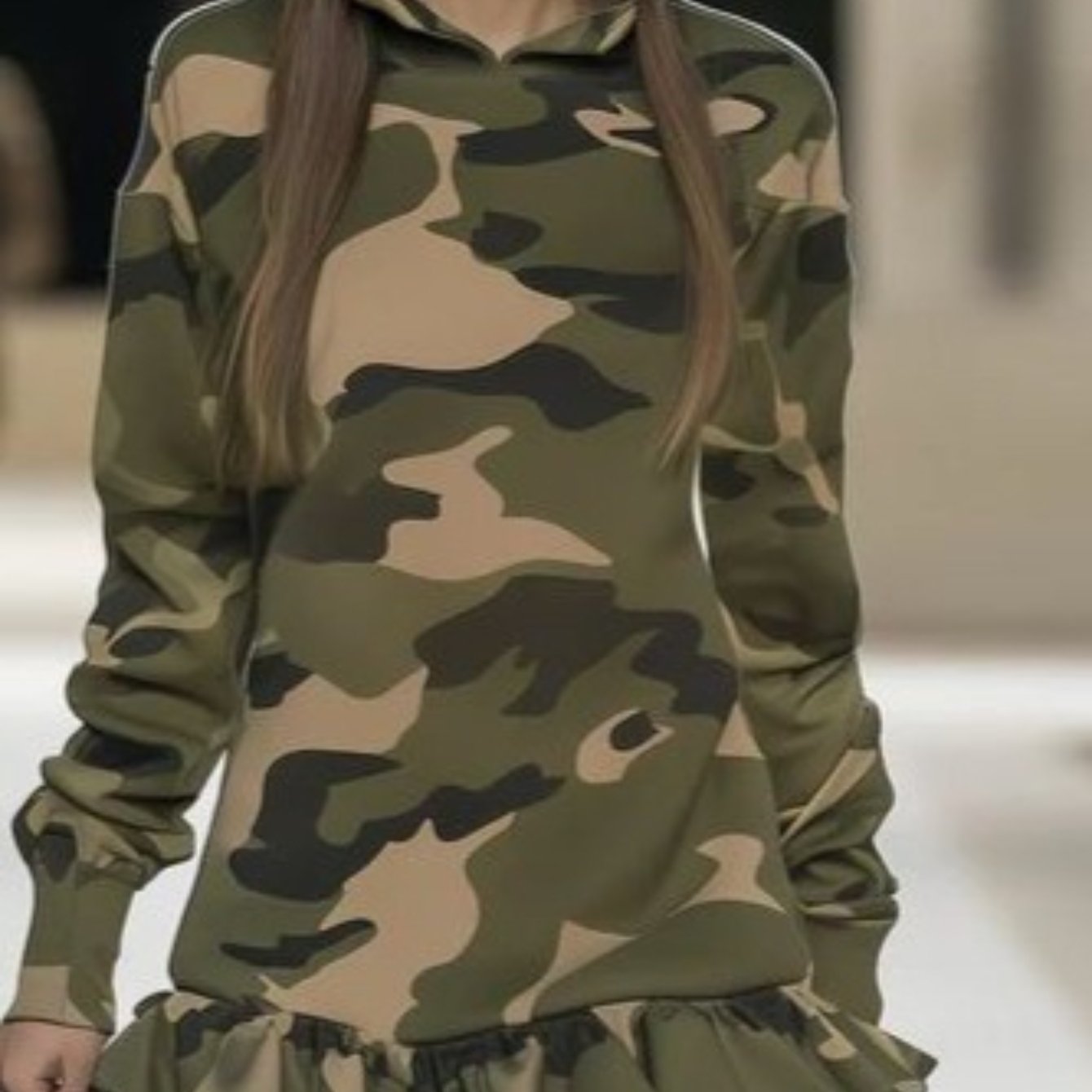 Camouflage Hooded Ruffled Skirt Dress for Women | Retro-inspired Cool-sweet Functional Style, Perfect for Streetwear, Trendy Occasions, and Spring/fall Seasons.