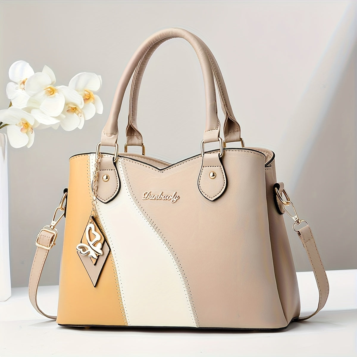 CHROSGEKEIDI Women's Elegant Handbag with Detachable Strap - Perfect Gift for Mom - Versatile Handbag | Modern Minimalist | Large Capacity - Zipper Closure & Contrast Design - Polyester Lining - Sturdy Zipper Closure