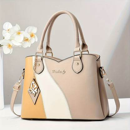 CHROSGEKEIDI Women's Elegant Handbag with Detachable Strap - Perfect Gift for Mom - Versatile Handbag | Modern Minimalist | Large Capacity - Zipper Closure & Contrast Design - Polyester Lining - Sturdy Zipper Closure