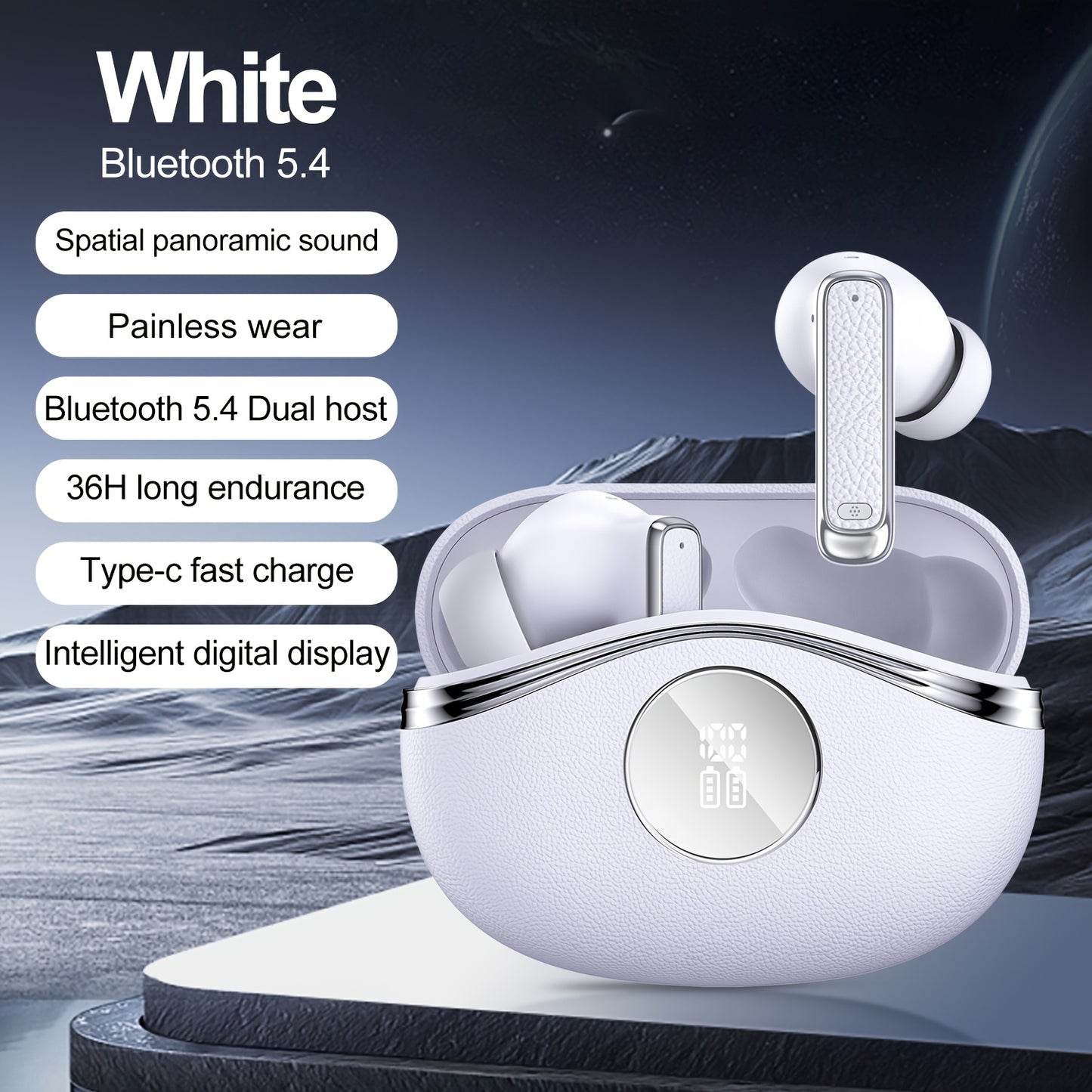 True In-Ear Wireless Headphones, Wireless 5.4, ENC Noise-Cancelling Microphone, Deep Bass, USB-C Charging, Comfortable Design, Clear HIFI Stereo Sound, Long Battery Life, Suitable for Outdoor/Work/Sports, Compatible with All