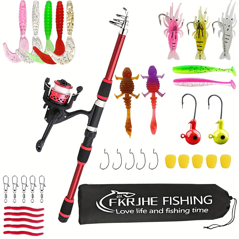 1-Piece Spinning Fishing Rod and Reel Combo - 70.87inch Telescopic Saltwater-Freshwater Heavy-Drag System (11.02LB), 5.2:1 Gear Ratio & 3BB Bearing Reel, Medium- Power Fishing Rod with Full Accessories Kit for Surf, Pike, Tro