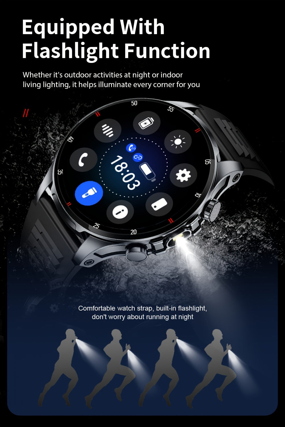 [SUNKTA Smart Watch] SUNKTA Smart Watch for Men Women | 1.53" Full Touch Display, Long Range Flashlight, Wireless Calls, 100+ Activity Modes, Call & Message Alerts, 290mAh Large Battery, Fitness Tracker, Compatible with iPhon