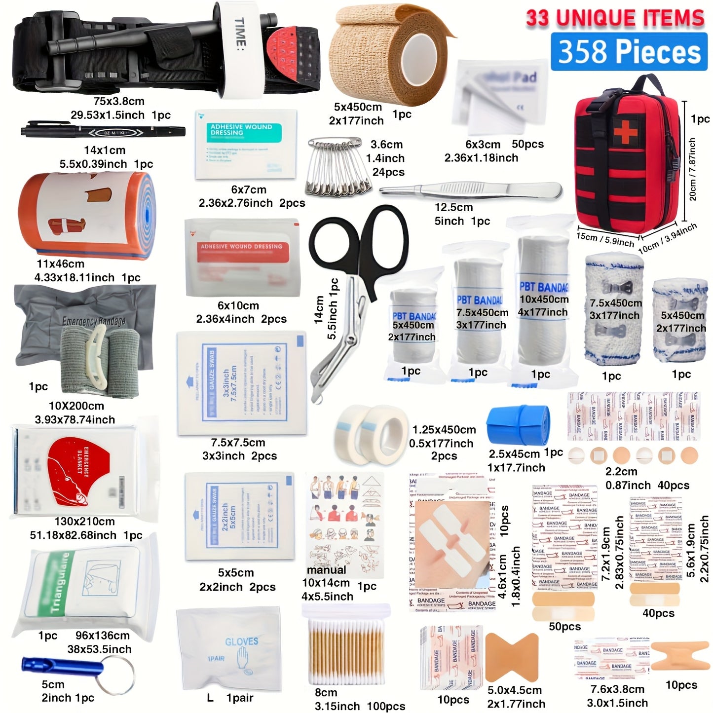 358pcs Marine Survival First Aid & Emergency Medical Kit with Trauma Shears & Rescue Whistle - Heavy-Duty Anti-Rust Case, 358pcs All-in-One Outdoor Medical Supply with CPR Mask, Splinting Kit, Bleeding Control, Splinting & Tr
