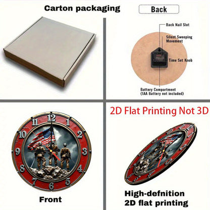 Marine Corps Logo Wall Clock - Large 9.8 Inch Retro Wood Frame, Quartz - Non-Luminous, Army/Navy Design with Emblem for, Office, for Cave, Veterans Gift, Easy-to-Read Large Face, 2D Flat