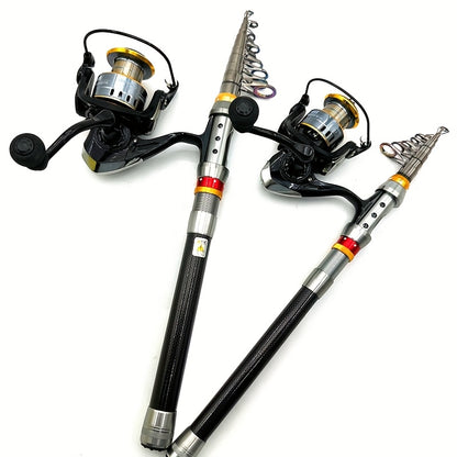 [GHOTDA Fishing Rod & Reel] GHOTDA Telescopic Fishing Rod & Reel Combo - 70-140 Inch Carbon Fiber, Lightweight, Adjustable, Medium-Fast Action, Super Hard, Freshwater & Saltwater, Spinning Technique, Portable, Foldable, Durab