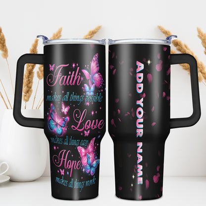 Custom 1pc, Personalized 40 Oz Tumbler with Lid, Featuring a Humorous Print about Faith, Love, And Hope. This Stainless Steel Water Bottle Makes a Great Gift for Christmas, Thanksgiving, Halloween, Birthdays, And Is Perfect f