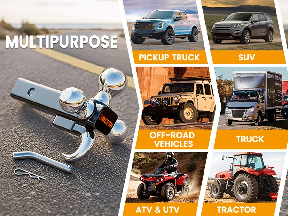 Trailer Hitch Tri-Ball Mount with Hook & Pin, Hitch Ball Size 1-7/8", 2" And 2-5/16", Fit 2 Inch Hitch Receiver, Max GTW 10, 000 LBS, Fit 2 Inch Hitch Receiver, Tow Hitch for RVs, SUVs, ATVs, And Trucks