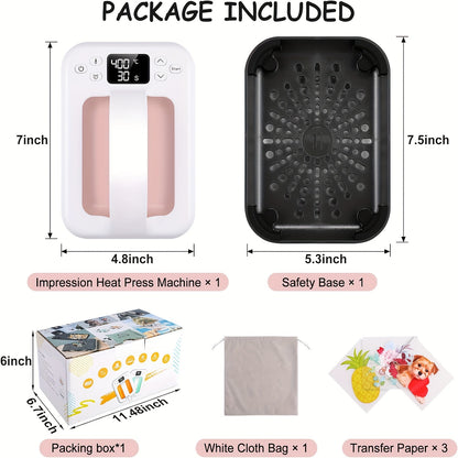 Upgraded 12"x10" / 7"x5" Portable T-Shirt Heat Press Machine, Mini Sublimation Printer with Transfer Paper for HTV Vinyl DIY Christmas Gift - Print on Shirts, Hats, Bags, Pillows, Aprons, Mousepads, Masks, Sneakers & Phone Ca