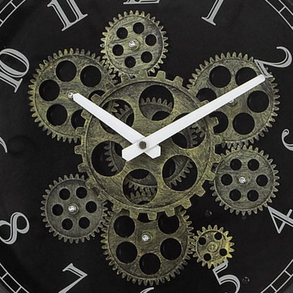 15 Inch Vintage Industrial Steampunk Metal Wall Clock with Moving Gears - Large & Golden Gear Mechanism, No Electricity Needed
