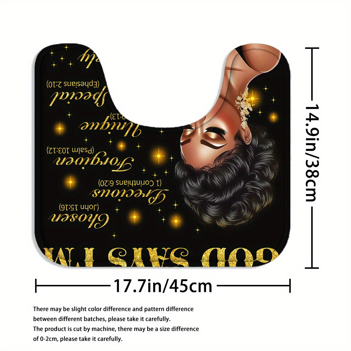 4pcs God Says I Am Bathroom Shower Curtain Sets, Praying African American Woman Shower Curtain Sets With Rugs, Inspirational Quotes Shower Curtain Set, With 12 Hooks, Bath Mat, U-shaped Bath Mat And Toilet Seat Cover, Decorat