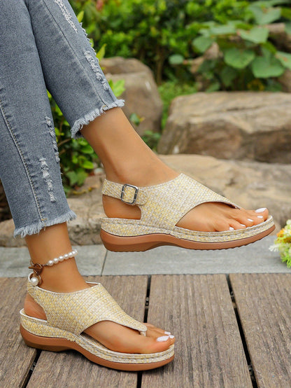 Women'S Plus Size Ethnic Floral Sandals - Adjustable Ankle Strap, Open Toe Platform Wedge Heel, Vibrant Embroidered Flower Design, Summer Casual Shoes, European & American Style, Summer Footwear | Vibrant Embroidery | Durable