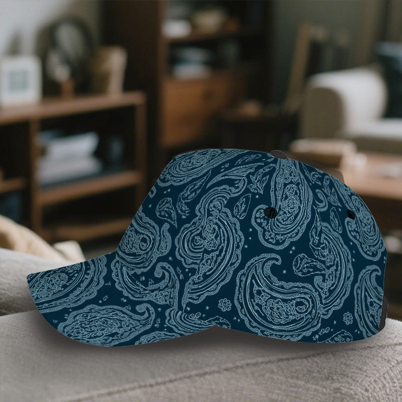 1pc Teal Paisley Swirl Art Print Classic Baseball Cap - Adjustable, Lightweight, Stylish Duckbill Hat for Men, Perfect for Sports & Casual Attire, Everyday Headwear | Funky Style Cap | Lightweight Hat