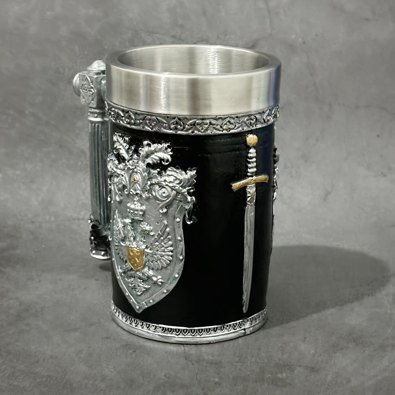 Stainless Steel Resin Relief Cup - Medieval Beer Mug, 1pc, 20.29oz - Vintage German Creative Large Tankard - Non-Slip, Reusable, Multi-Purpose - for Home, Kitchen, Bar, Christmas, Halloween Gift