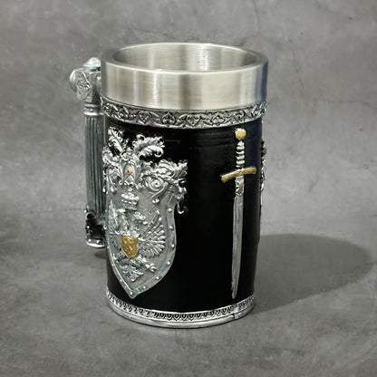 Stainless Steel Resin Relief Cup - Medieval Beer Mug, 1pc, 20.29oz - Vintage German Creative Large Tankard - Non-Slip, Reusable, Multi-Purpose - for Home, Kitchen, Bar, Christmas, Halloween Gift