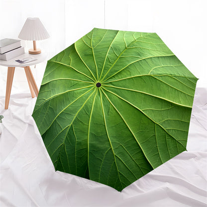 1pc, green textured pattern umbrella - automatic opening and closing, sturdy iron frame, portable folding design, suitable for men and women in all seasons, outdoor umbrella for travel, office, formal occasions.