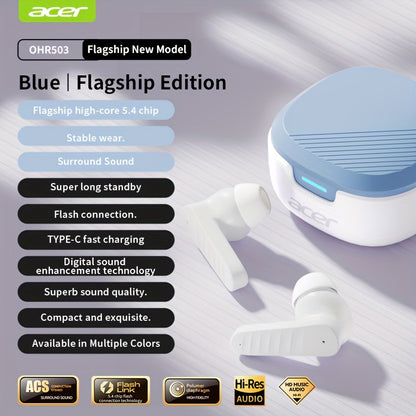 [ACER Official Authentic Product] TWS Wireless Earbuds Deep Bass Stereo Sound Cute Macaron Colors Extra-Long Battery Life In-Ear Design for Sports/Running Low-Latency Gaming Mode Hi-Fi Audio Lightweight Touch Control Stylish